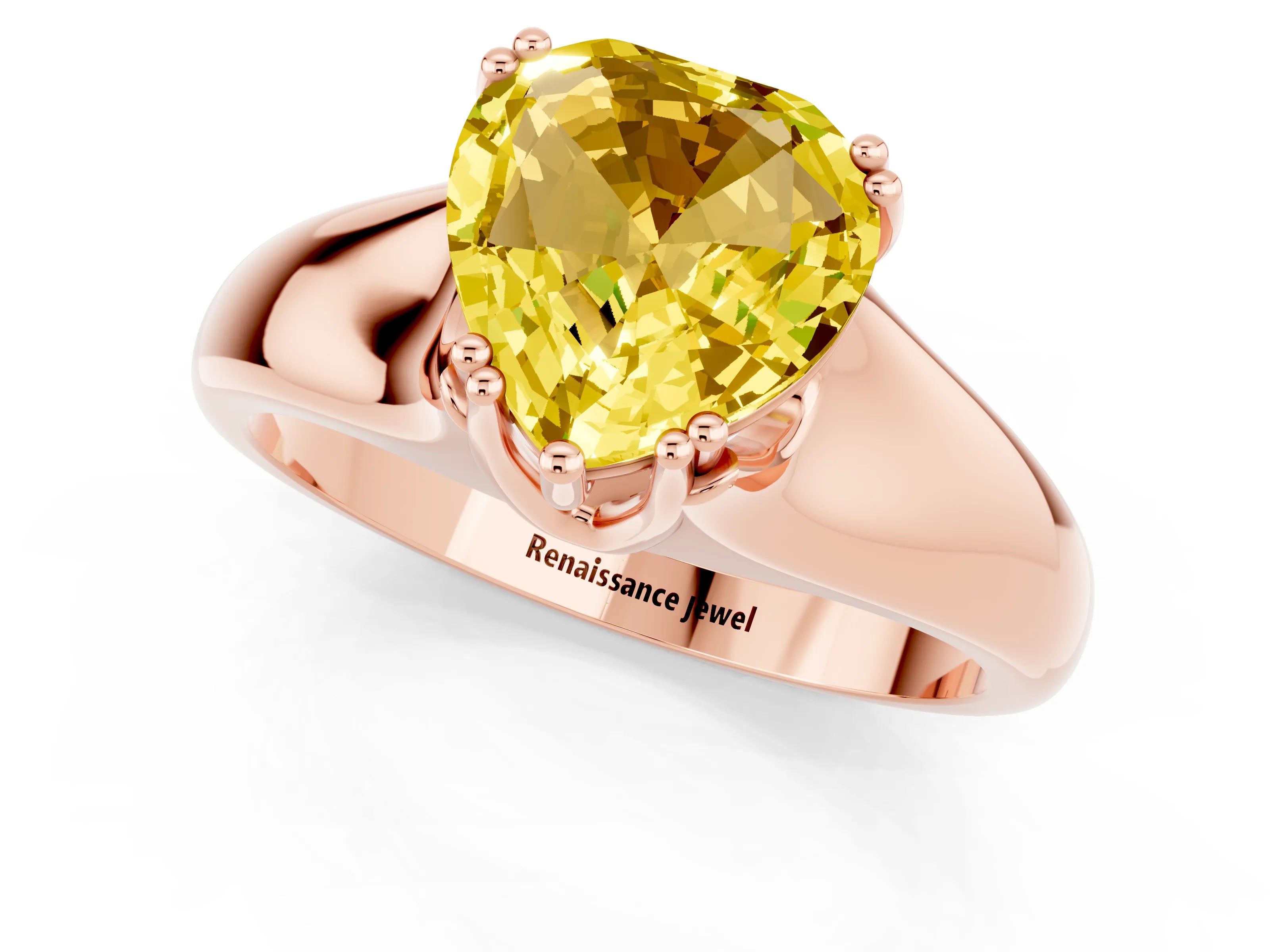 Rose gold Heart Cut Yellow Sapphire Solitaire Ring with Wide Band and Prong Setting_25