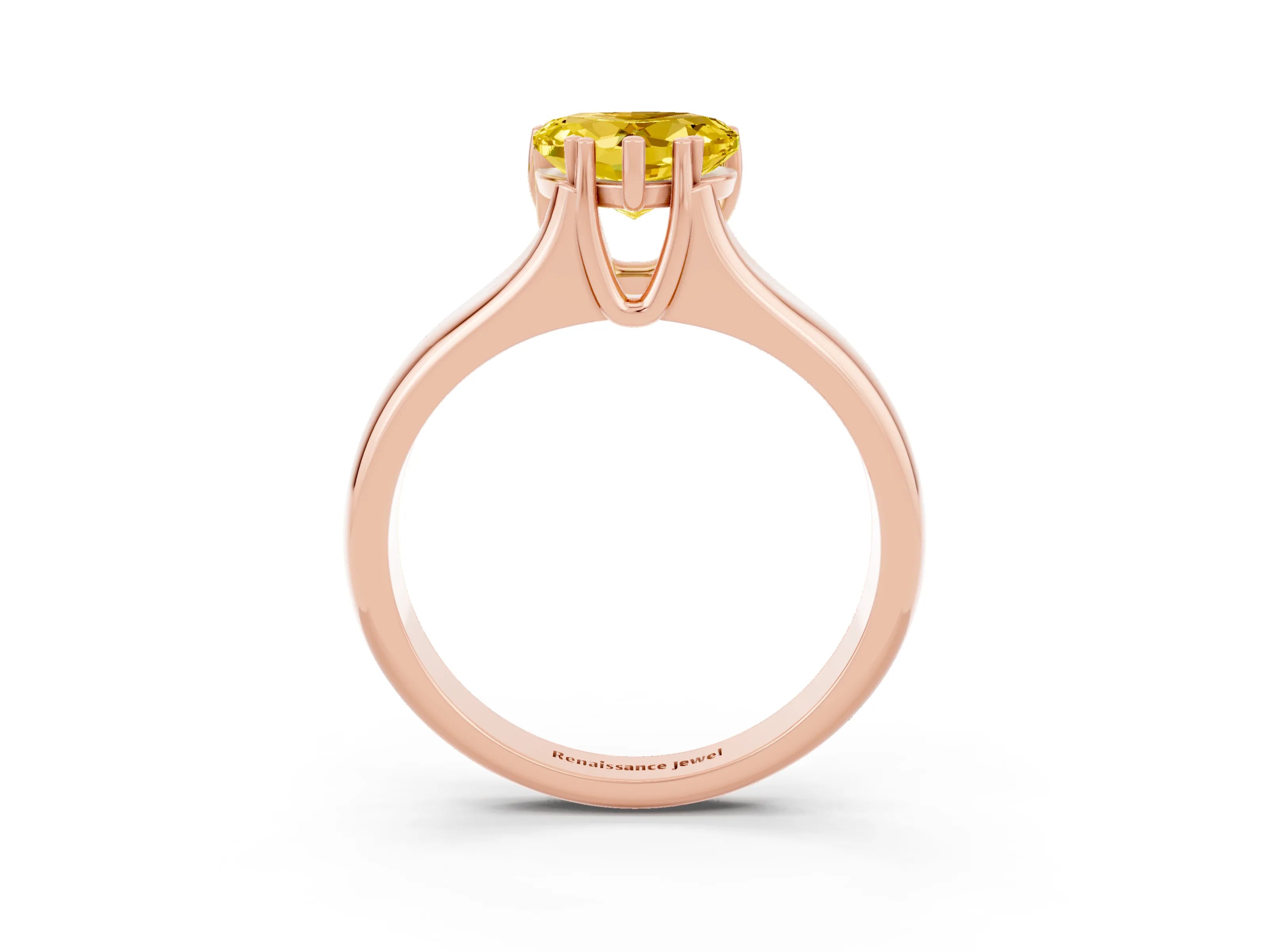 Rose gold Heart Cut Yellow Sapphire Solitaire Ring with Wide Band and Prong Setting_27