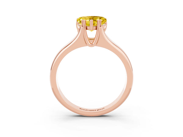 Rose gold Heart Cut Yellow Sapphire Solitaire Ring with Wide Band and Prong Setting