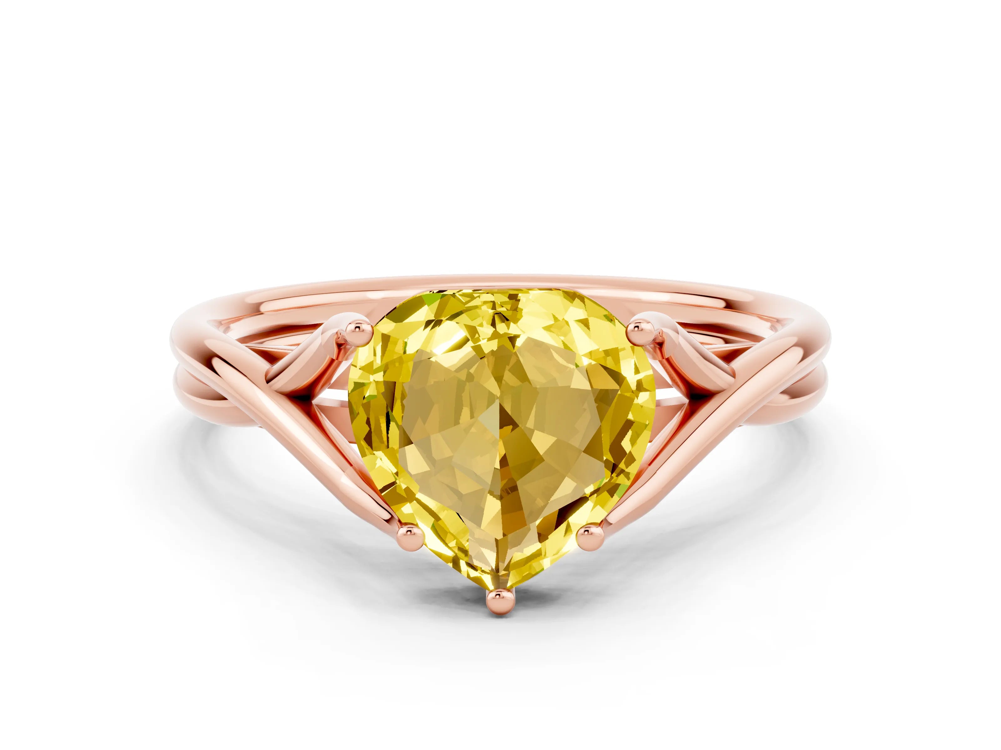 Rose gold Heart Cut Yellow Sapphire Solitaire Twist Band Prong Setting Ring_72
