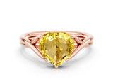 Rose gold Heart Cut Yellow Sapphire Solitaire Twist Band Prong Setting Ring_72
