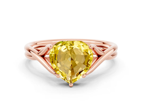 Rose gold Heart Cut Yellow Sapphire Solitaire Twist Band Prong Setting Ring