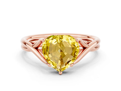 Rose gold Heart Cut Yellow Sapphire Solitaire Twist Band Prong Setting Ring_72