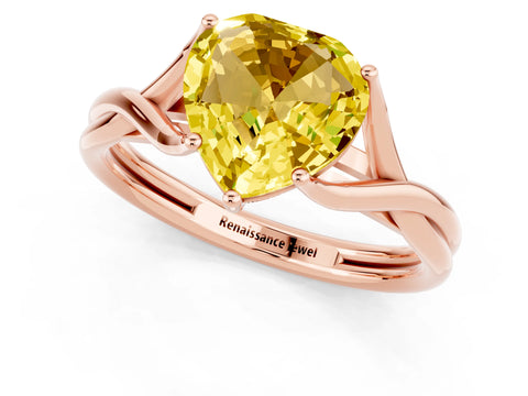 Rose gold Heart Cut Yellow Sapphire Solitaire Twist Band Prong Setting Ring_73