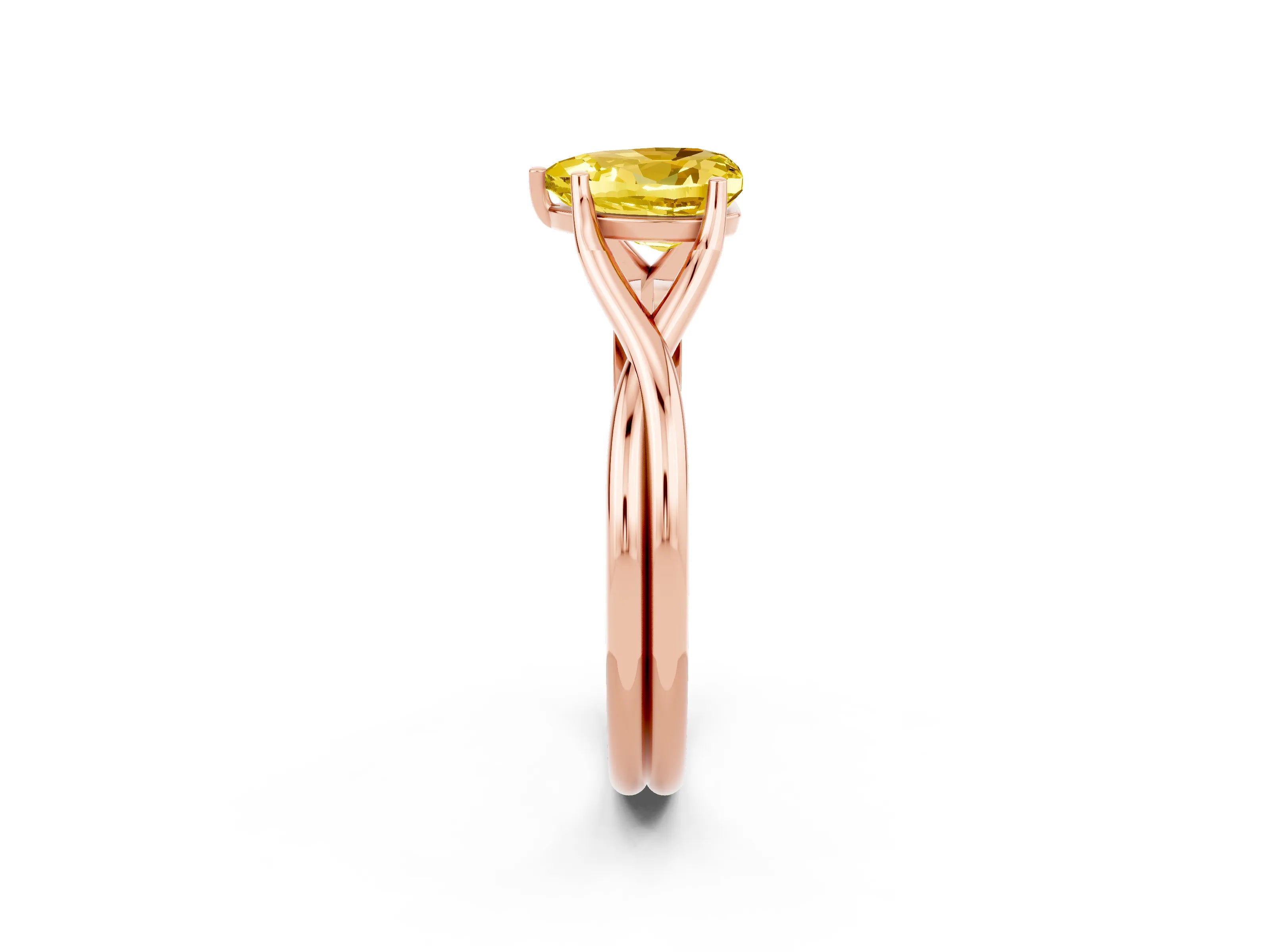 Rose gold Heart Cut Yellow Sapphire Solitaire Twist Band Prong Setting Ring_74