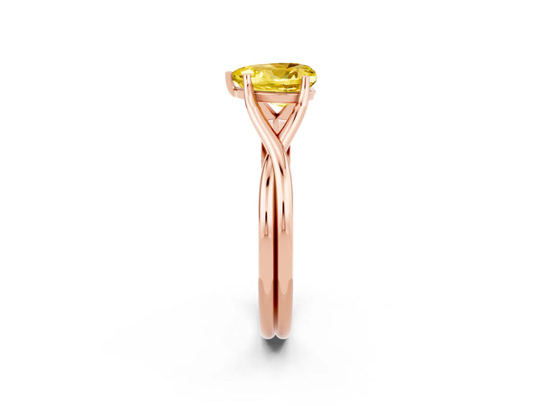 Rose gold Heart Cut Yellow Sapphire Solitaire Twist Band Prong Setting Ring