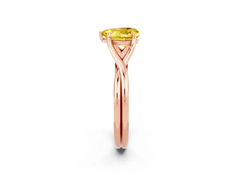 Rose gold Heart Cut Yellow Sapphire Solitaire Twist Band Prong Setting Ring_74