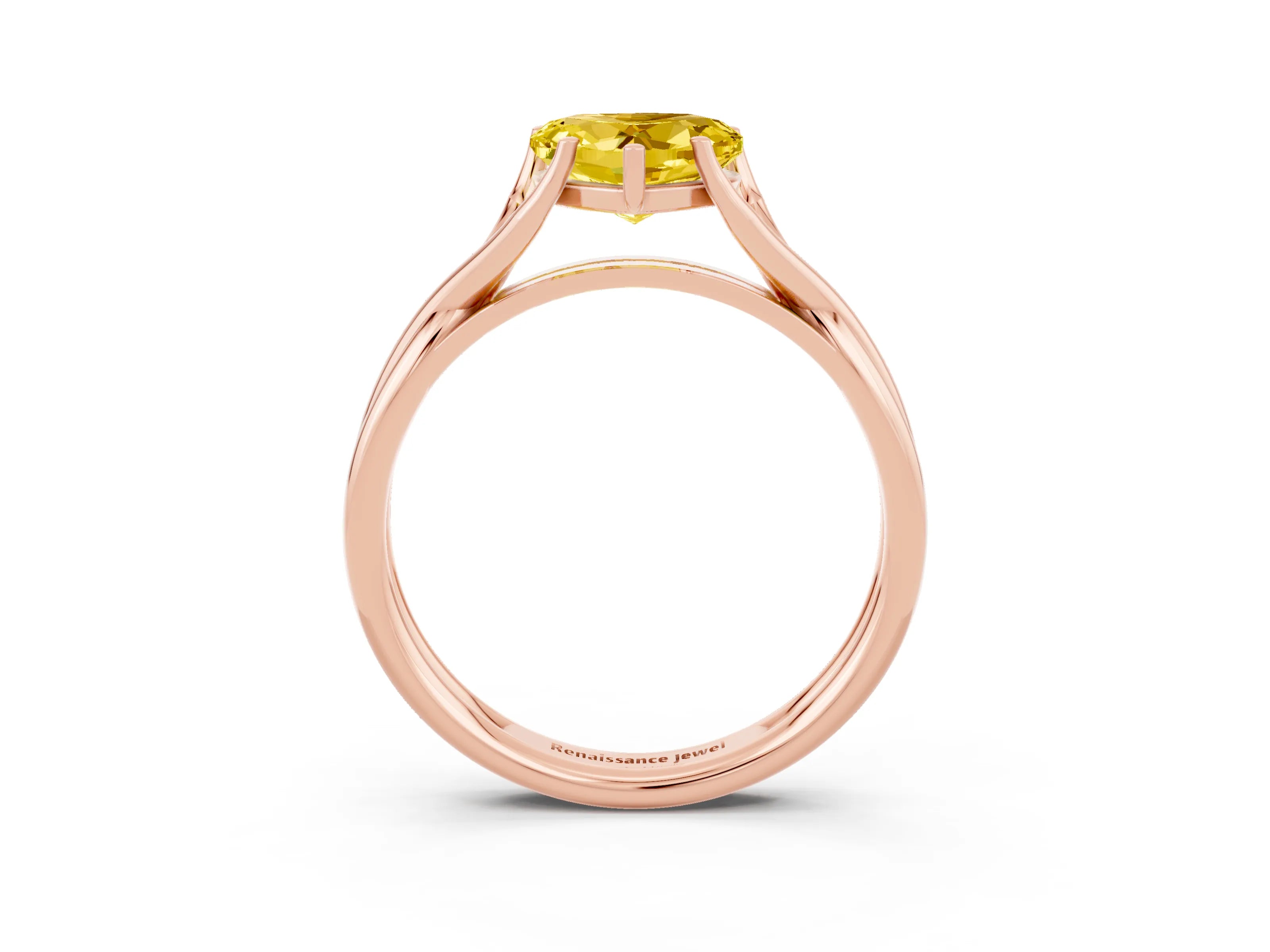 Rose gold Heart Cut Yellow Sapphire Solitaire Twist Band Prong Setting Ring_75
