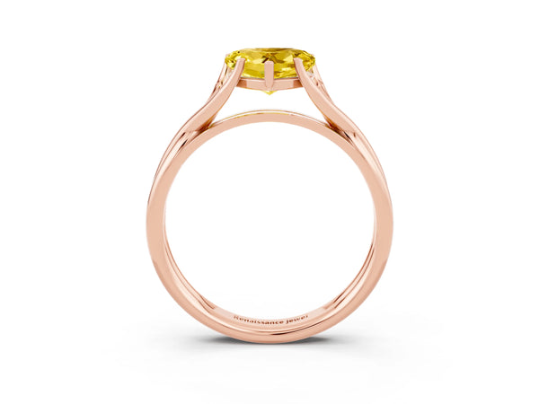 Rose gold Heart Cut Yellow Sapphire Solitaire Twist Band Prong Setting Ring