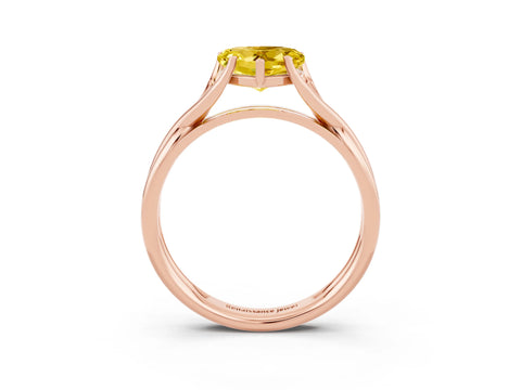 Rose gold Heart Cut Yellow Sapphire Solitaire Twist Band Prong Setting Ring_75