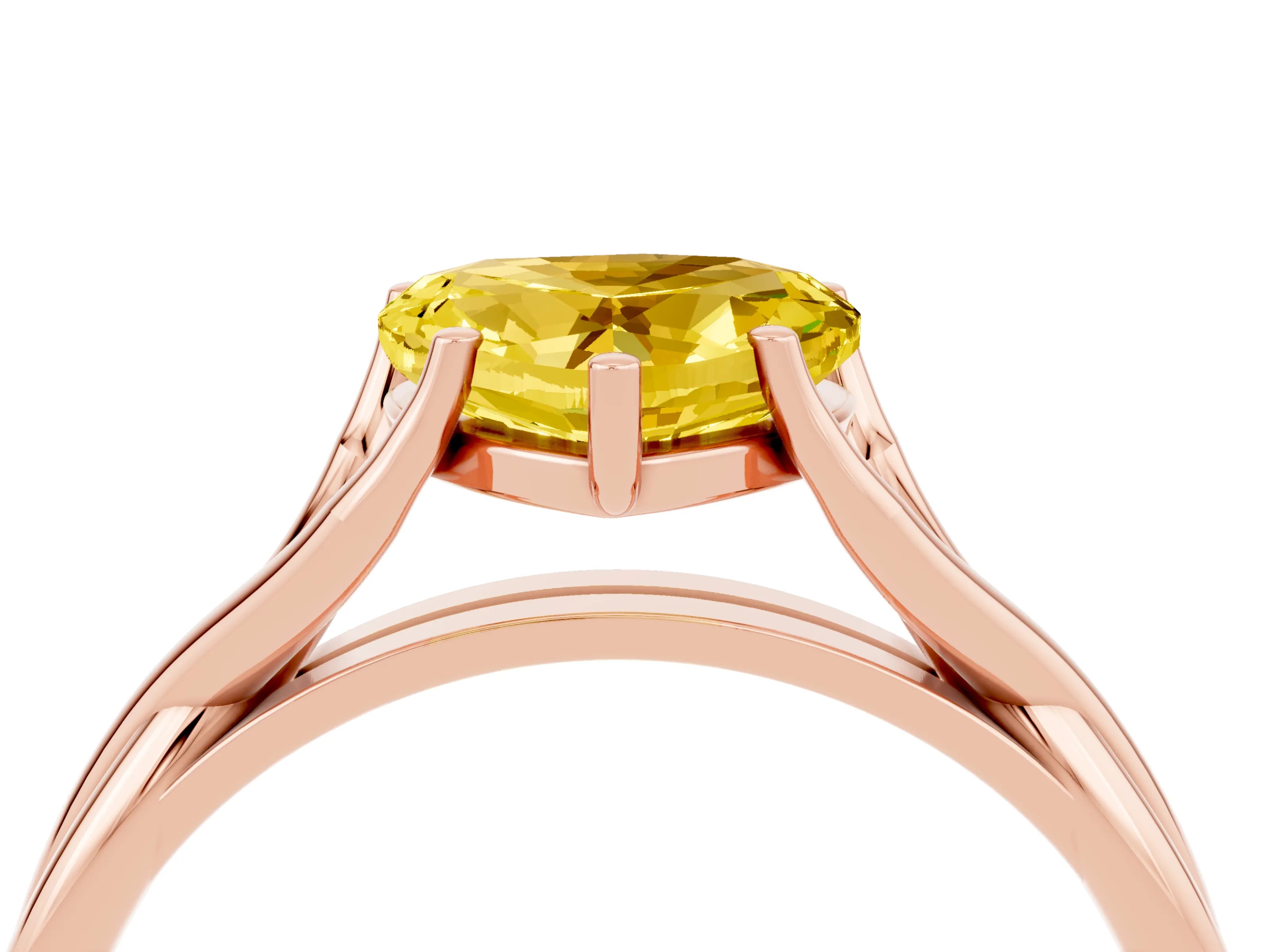 Rose gold Heart Cut Yellow Sapphire Solitaire Twist Band Prong Setting Ring_76