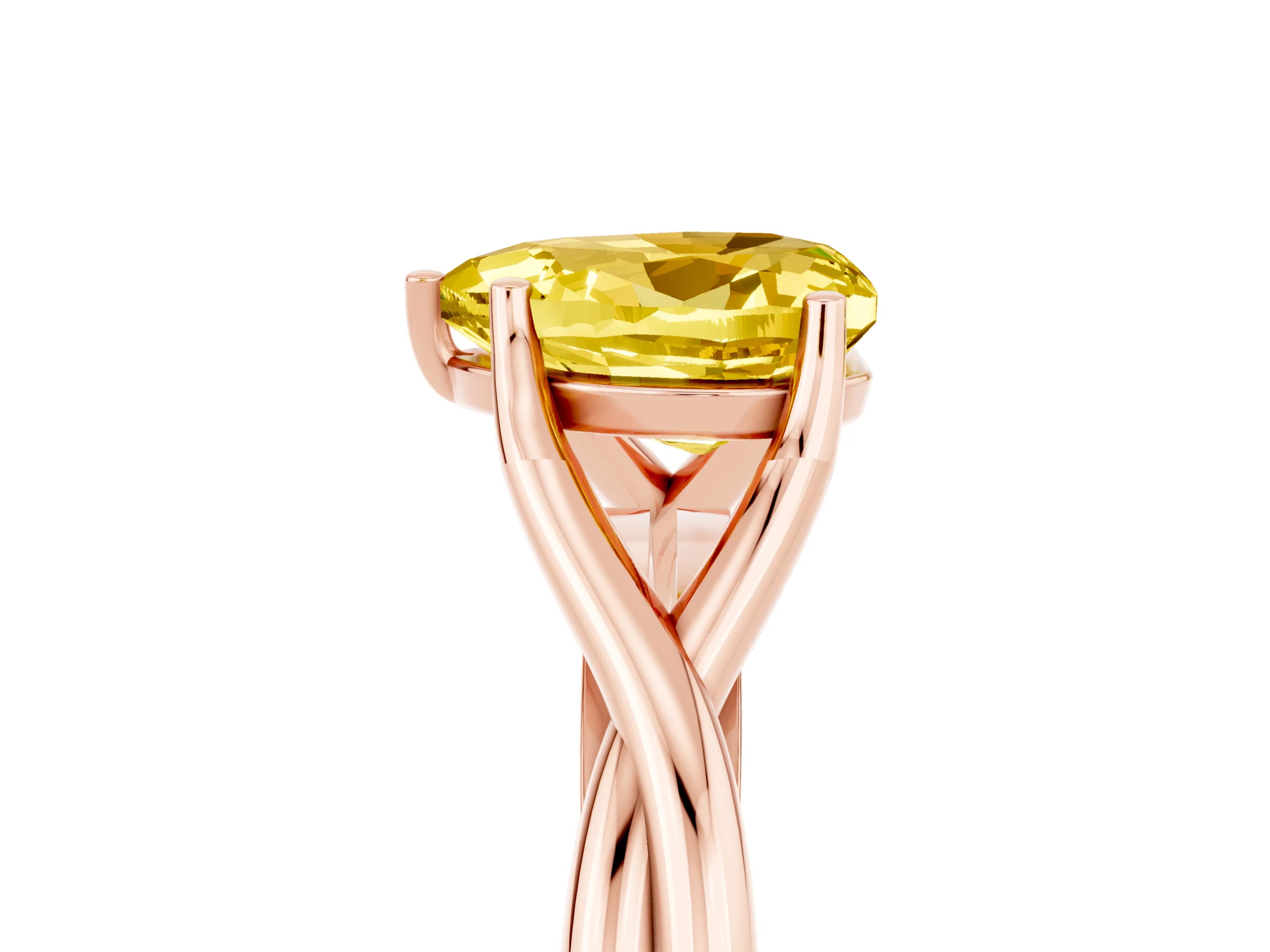 Rose gold Heart Cut Yellow Sapphire Solitaire Twist Band Prong Setting Ring_77