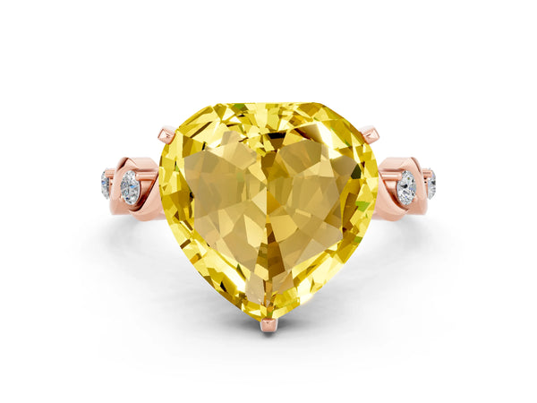 Rose gold Heart Cut Yellow Sapphire Solitaire Twisted Band with Round  Accents and Prong Setting