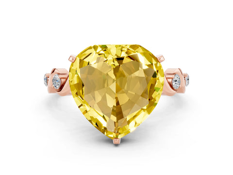 Rose gold Heart Cut Yellow Sapphire Solitaire Twisted Band with Round  Accents and Prong Setting_12