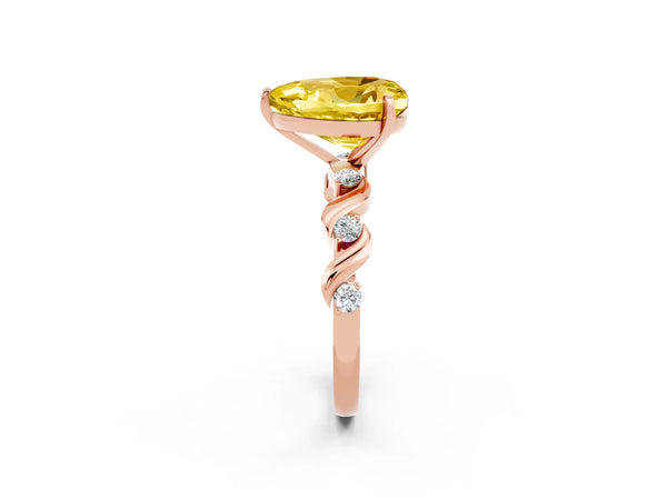 Rose gold Heart Cut Yellow Sapphire Solitaire Twisted Band with Round  Accents and Prong Setting