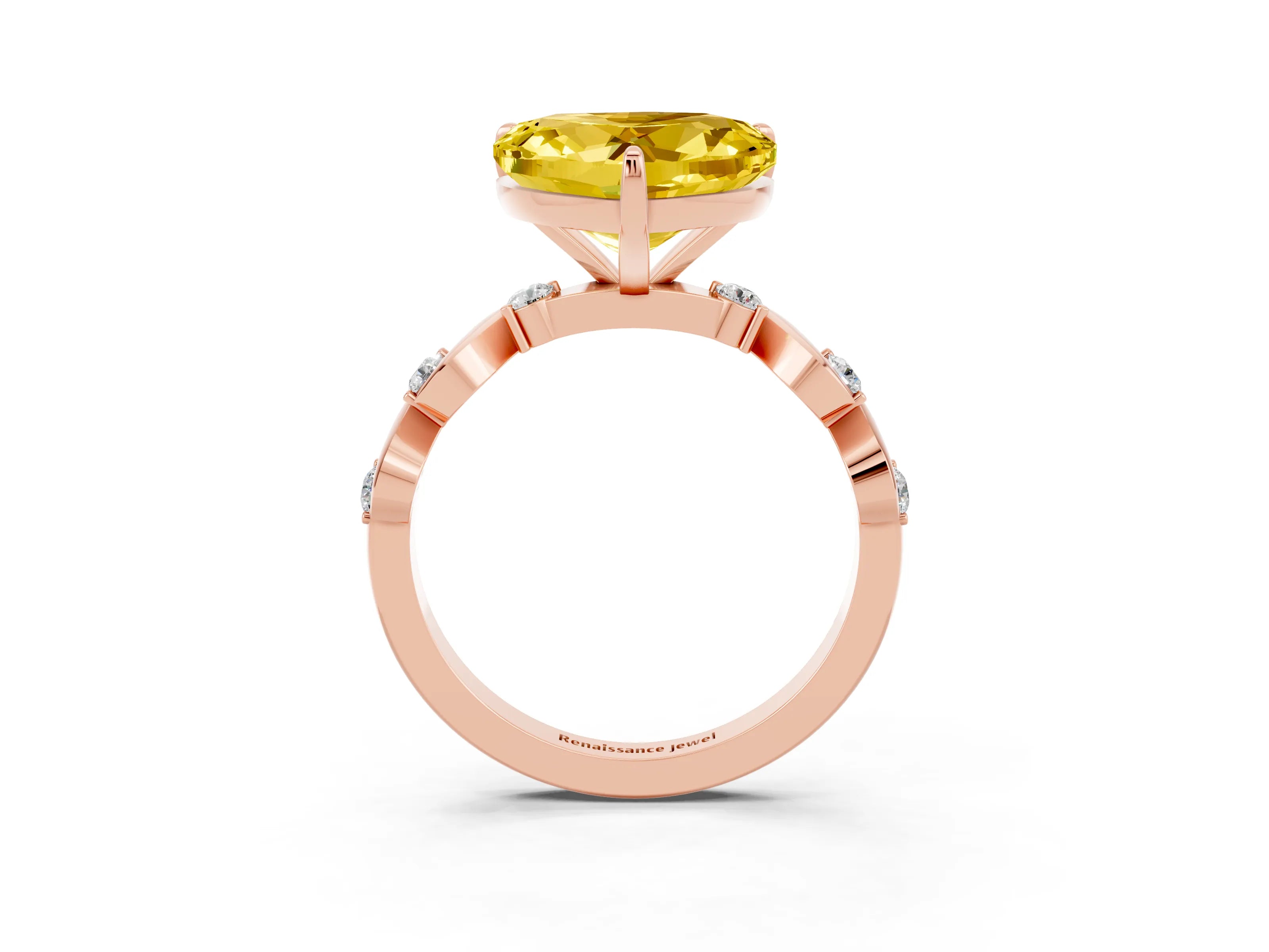 Rose gold Heart Cut Yellow Sapphire Solitaire Twisted Band with Round  Accents and Prong Setting_15