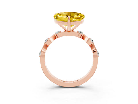 Rose gold Heart Cut Yellow Sapphire Solitaire Twisted Band with Round  Accents and Prong Setting_15