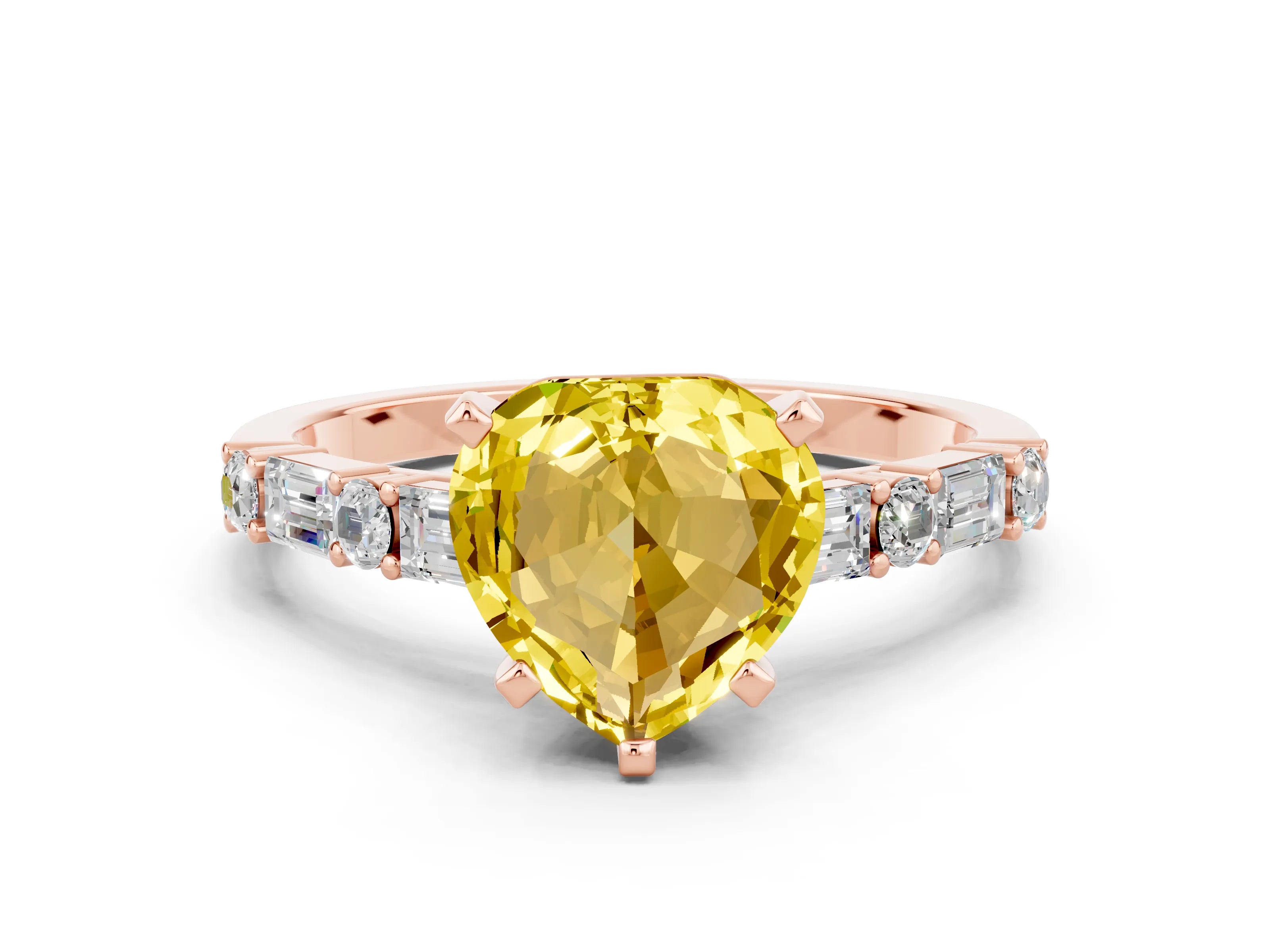 Rose gold Heart Cut Yellow Sapphire Solitaire with Side Baguettes and Channel Set Band_24