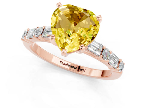 Rose gold Heart Cut Yellow Sapphire Solitaire with Side Baguettes and Channel Set Band_25