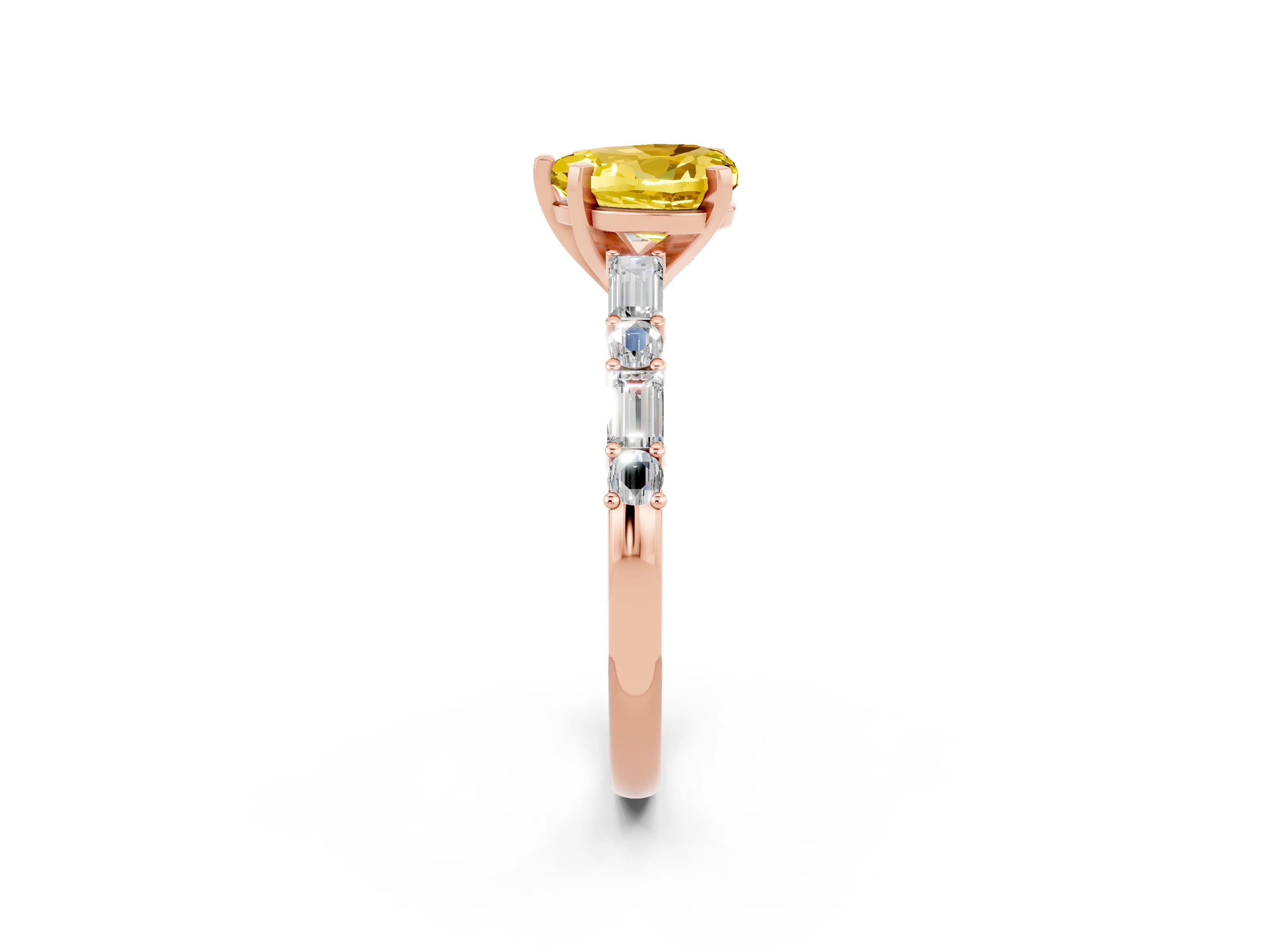 Rose gold Heart Cut Yellow Sapphire Solitaire with Side Baguettes and Channel Set Band_26