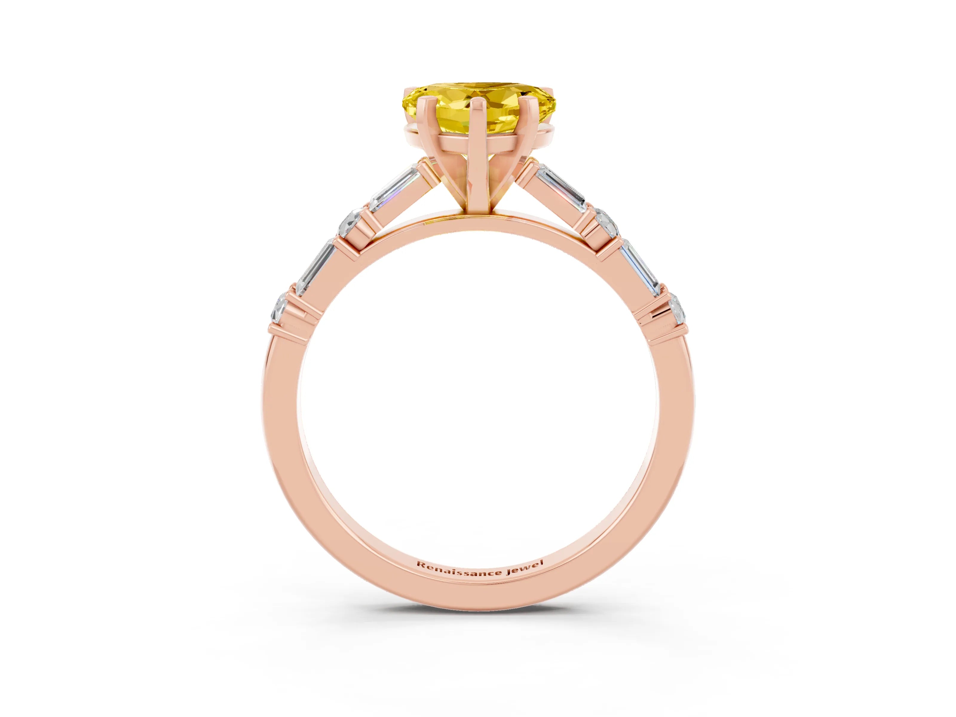 Rose gold Heart Cut Yellow Sapphire Solitaire with Side Baguettes and Channel Set Band_27