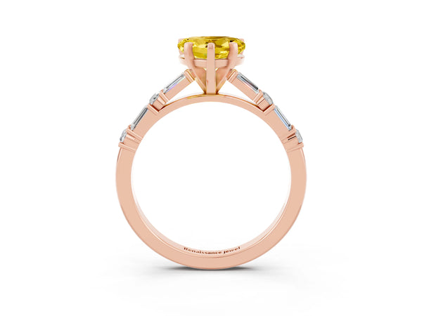 Rose gold Heart Cut Yellow Sapphire Solitaire with Side Baguettes and Channel Set Band