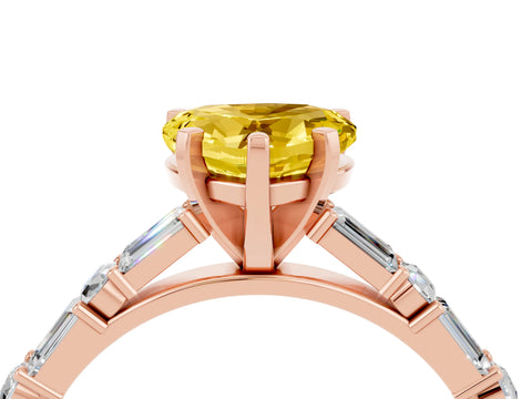 Rose gold Heart Cut Yellow Sapphire Solitaire with Side Baguettes and Channel Set Band_28
