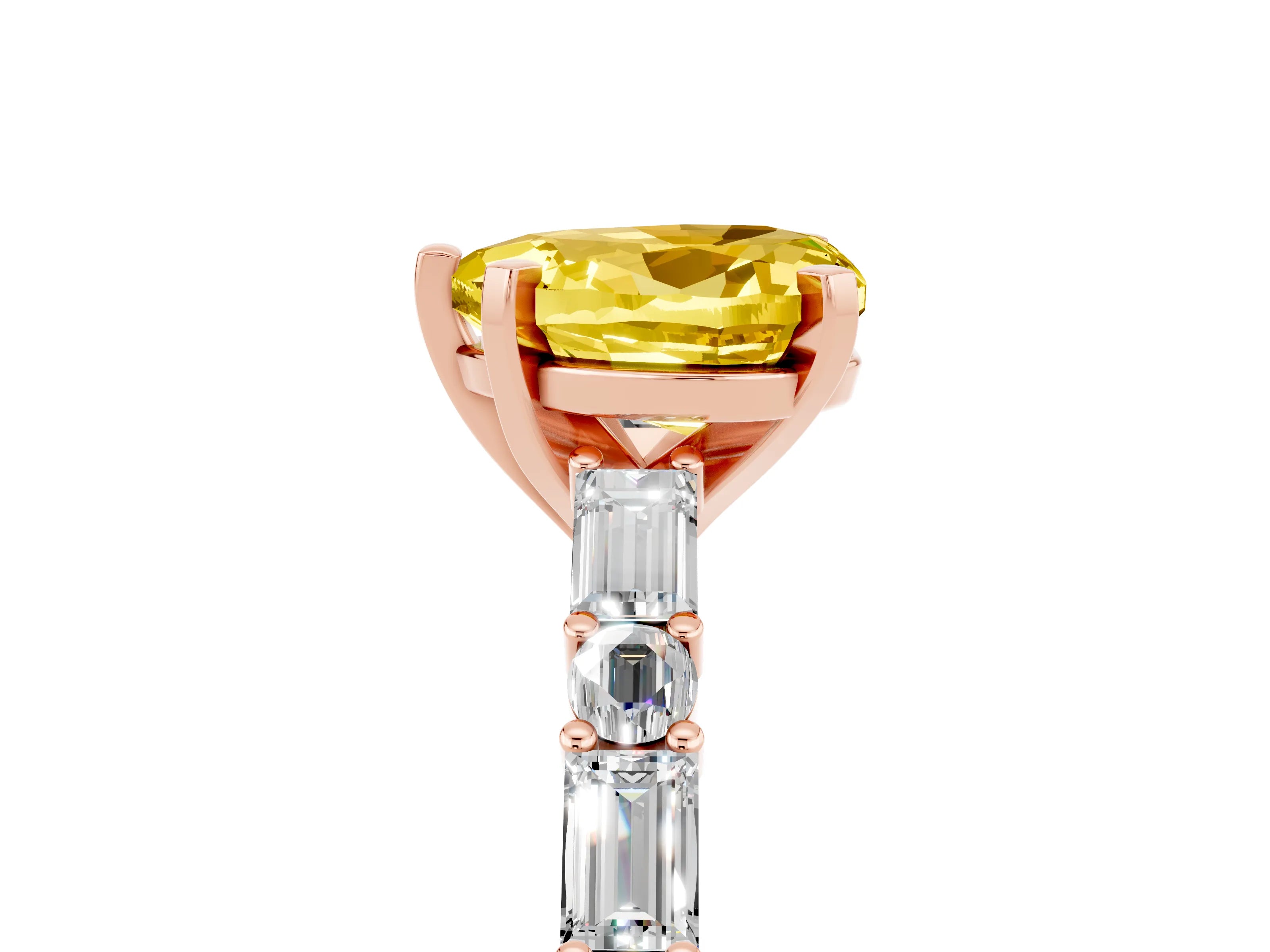 Rose gold Heart Cut Yellow Sapphire Solitaire with Side Baguettes and Channel Set Band_29