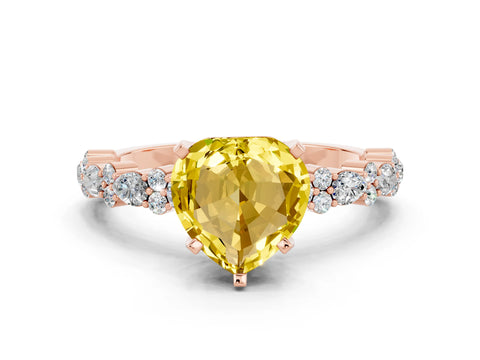 Rose gold Heart Cut Yellow Sapphire Solitaire with Side Stones, Pave Band, Four-Prong Setting_60