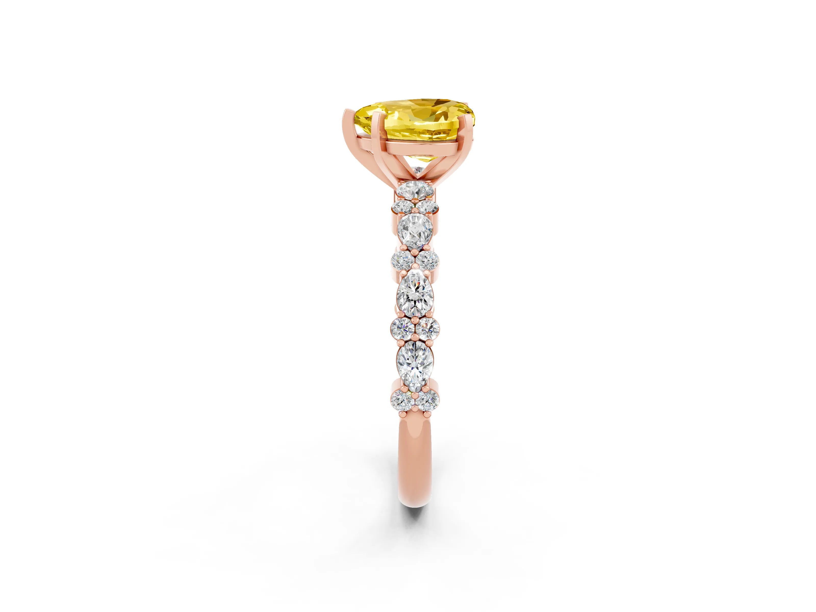 Rose gold Heart Cut Yellow Sapphire Solitaire with Side Stones, Pave Band, Four-Prong Setting_62