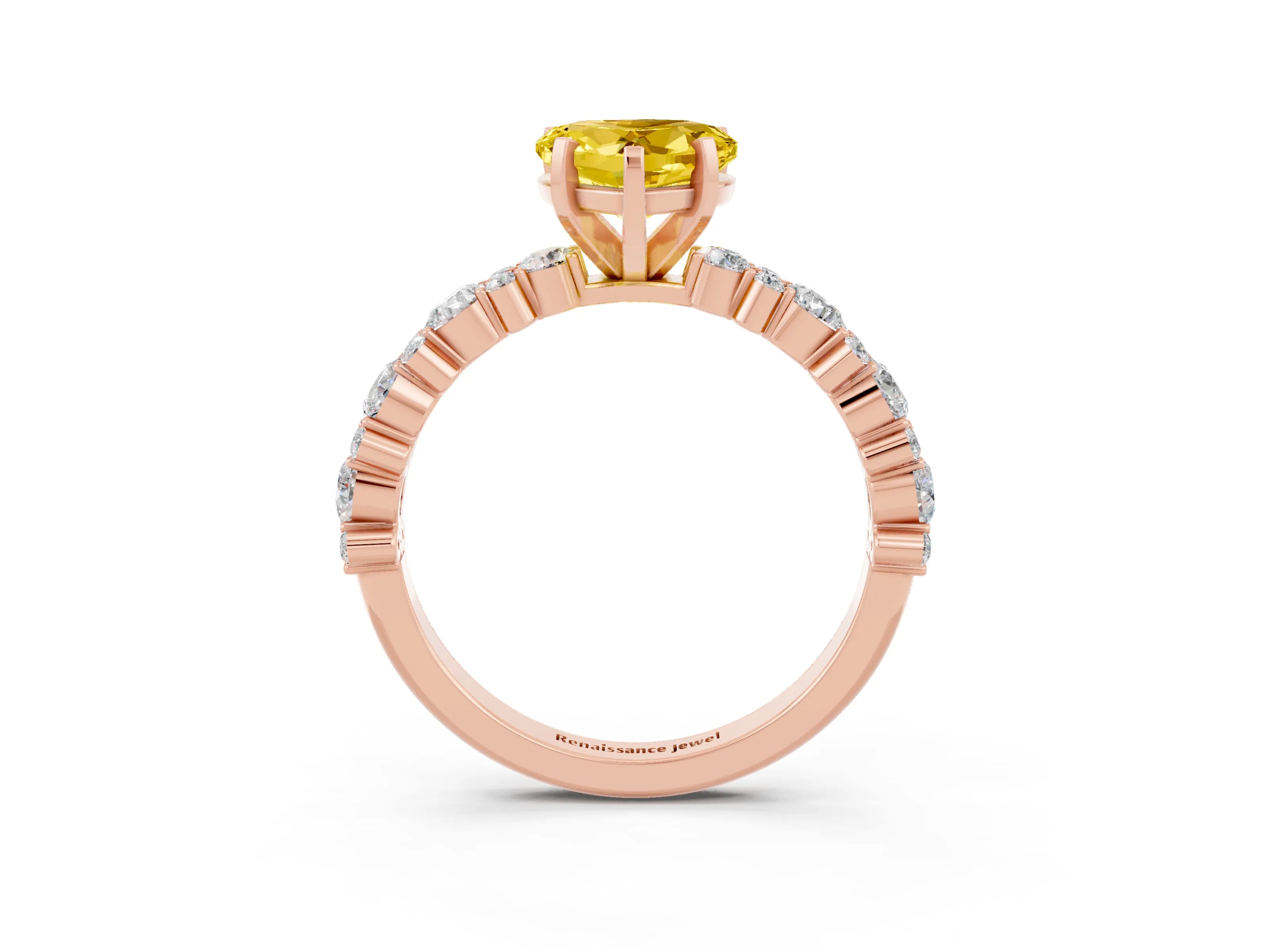 Rose gold Heart Cut Yellow Sapphire Solitaire with Side Stones, Pave Band, Four-Prong Setting_63