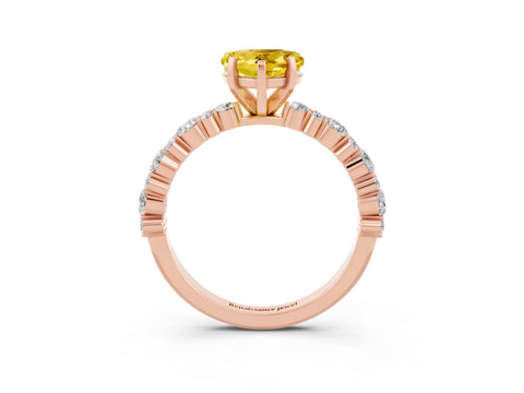 Rose gold Heart Cut Yellow Sapphire Solitaire with Side Stones, Pave Band, Four-Prong Setting_63