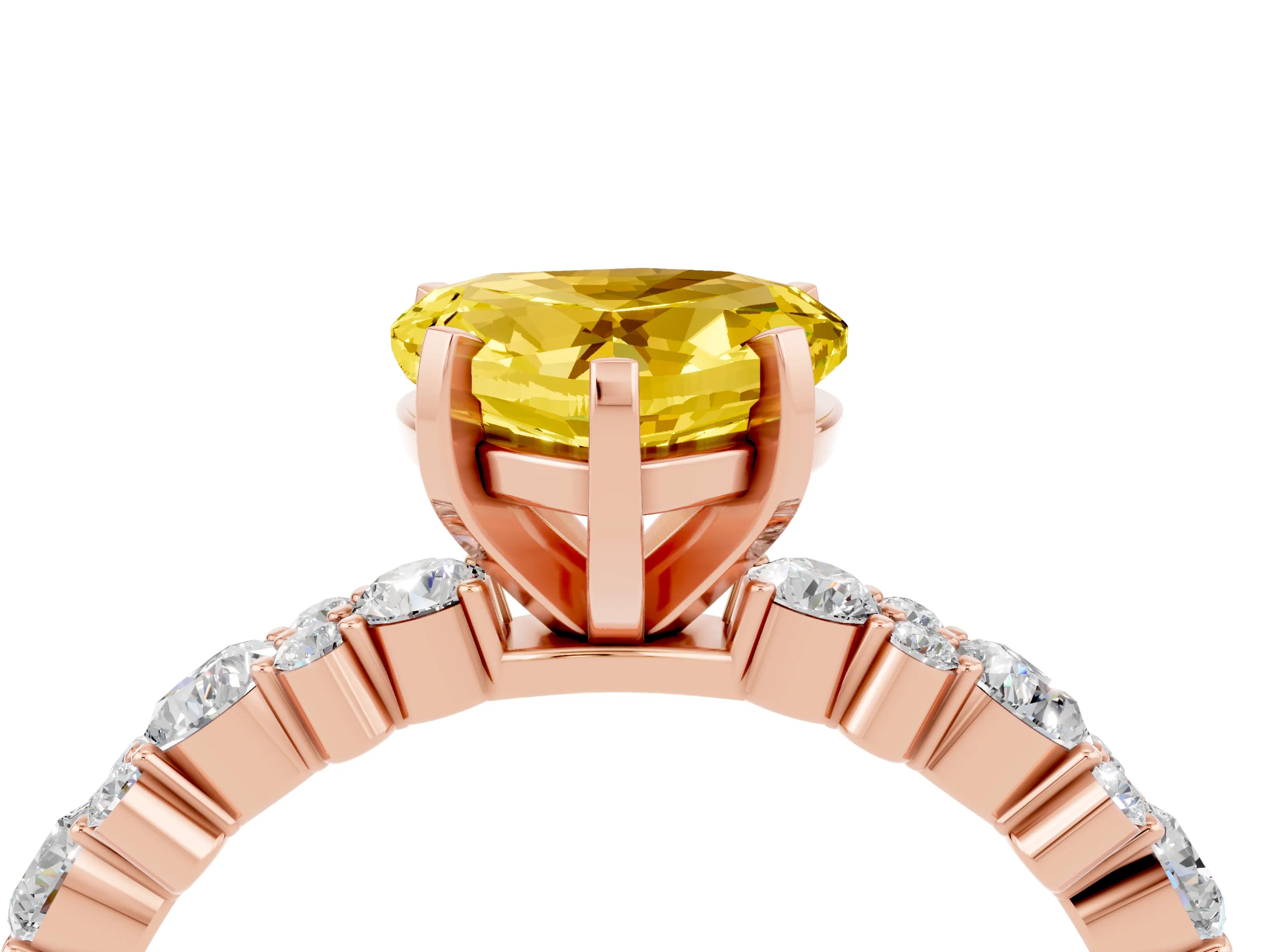 Rose gold Heart Cut Yellow Sapphire Solitaire with Side Stones, Pave Band, Four-Prong Setting_64