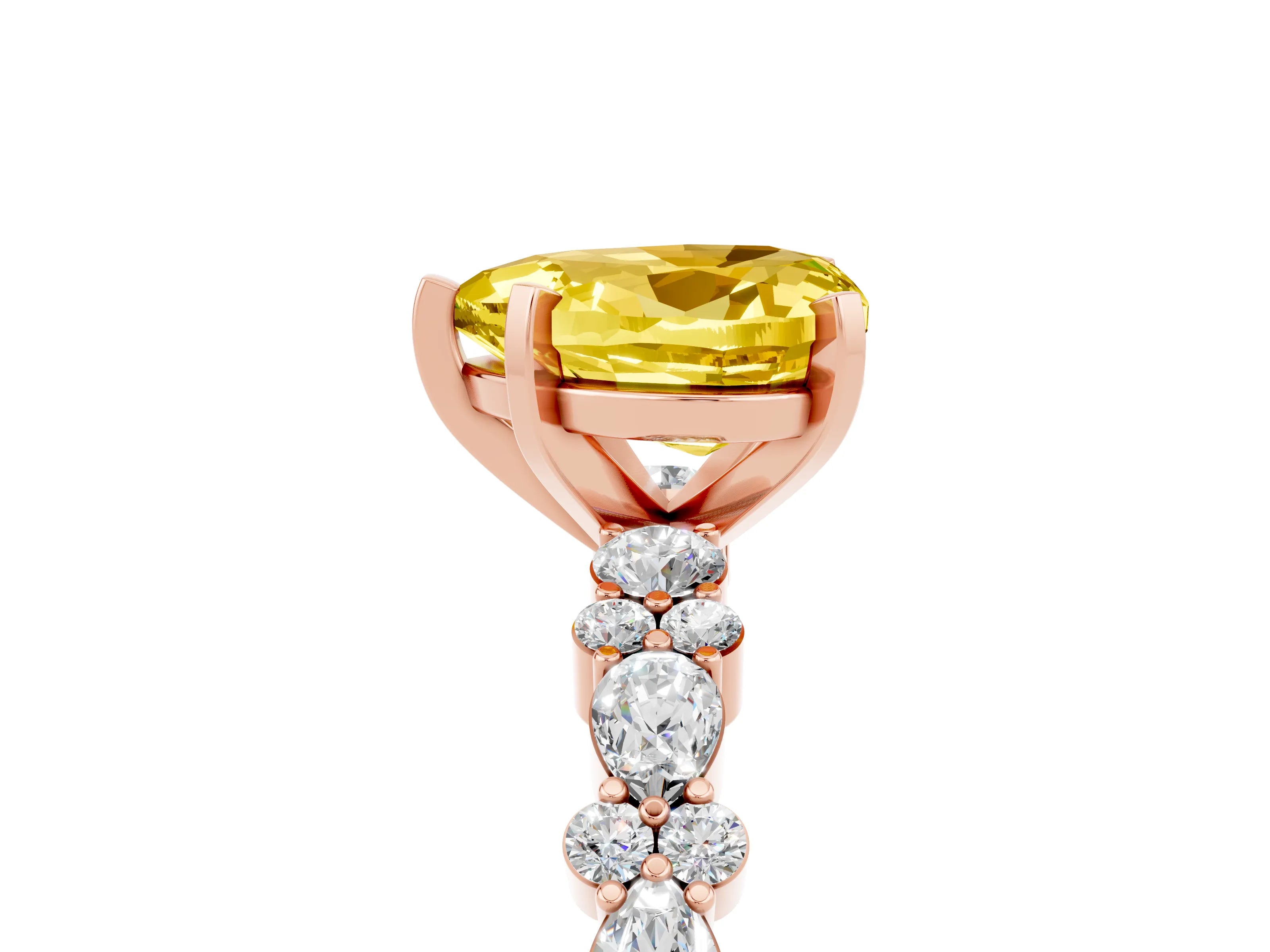 Rose gold Heart Cut Yellow Sapphire Solitaire with Side Stones, Pave Band, Four-Prong Setting_65
