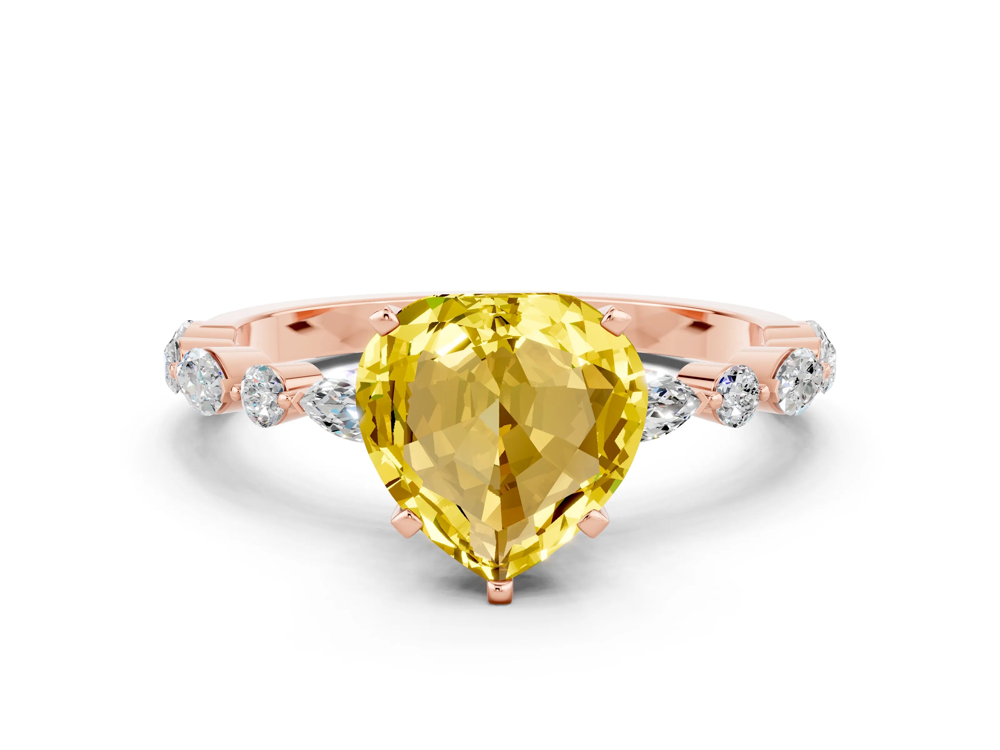 Rose gold Heart Cut Yellow Sapphire Solitaire with Side Stones on a Pavé Band and Four-Prong Setting_24