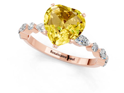 Rose gold Heart Cut Yellow Sapphire Solitaire with Side Stones on a Pavé Band and Four-Prong Setting_25