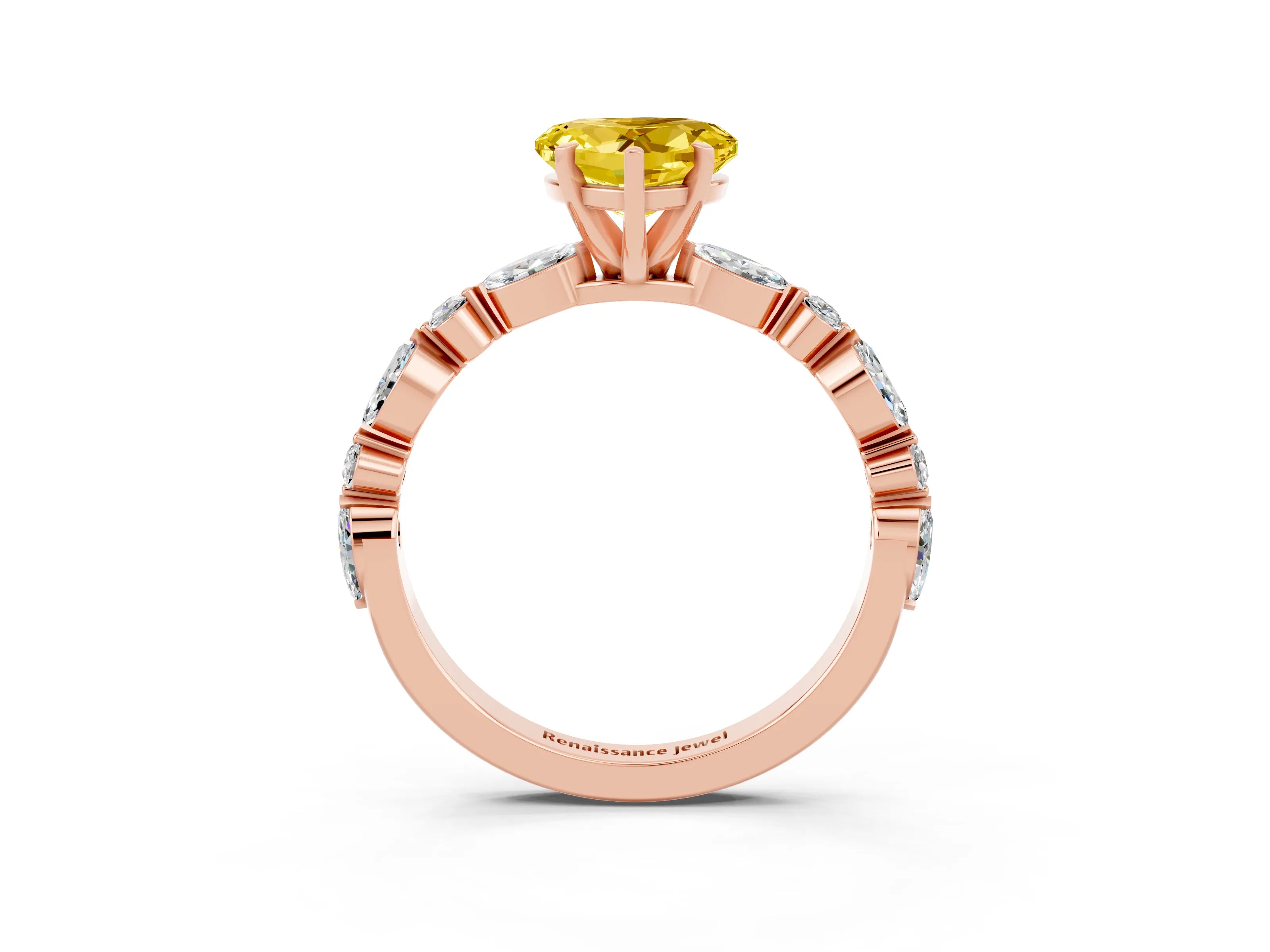 Rose gold Heart Cut Yellow Sapphire Solitaire with Side Stones on a Pavé Band and Four-Prong Setting_27