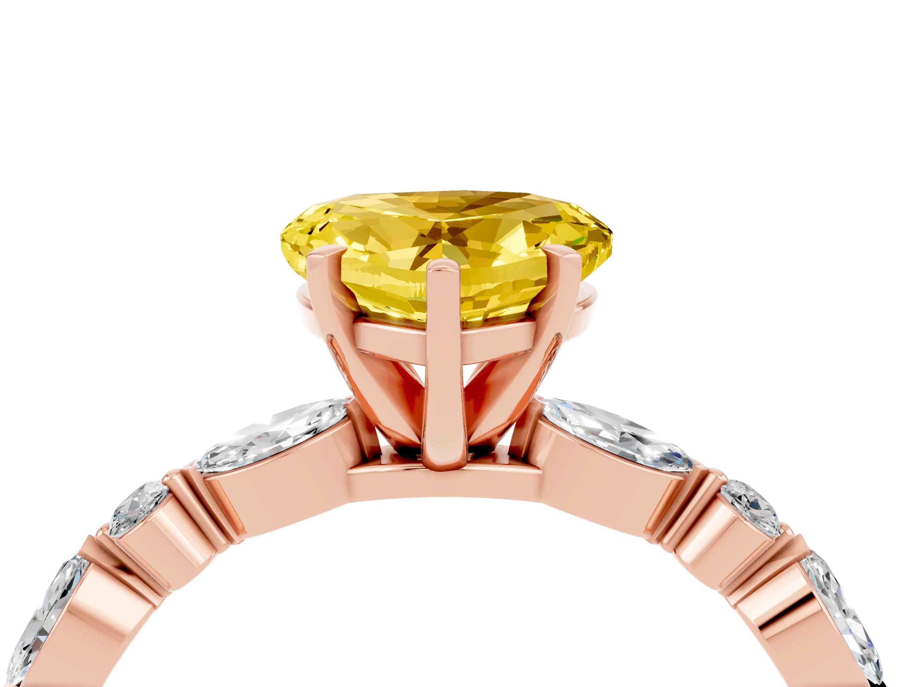 Rose gold Heart Cut Yellow Sapphire Solitaire with Side Stones on a Pavé Band and Four-Prong Setting_28