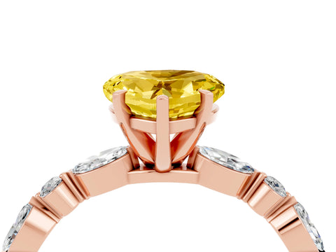 Rose gold Heart Cut Yellow Sapphire Solitaire with Side Stones on a Pavé Band and Four-Prong Setting_28