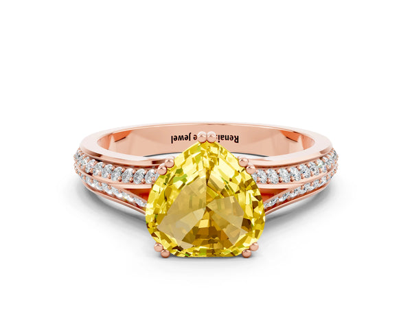 Rose gold Heart Cut Yellow Sapphire Split Shank Engagement Ring with Pavé Band