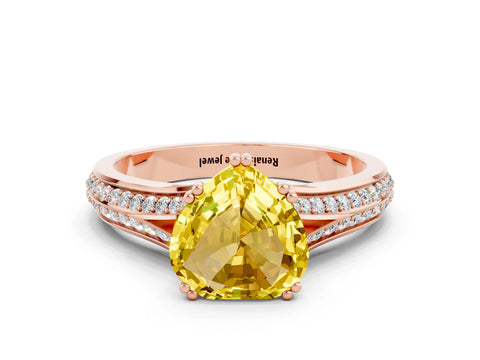 Rose gold Heart Cut Yellow Sapphire Split Shank Engagement Ring with Pavé Band_24