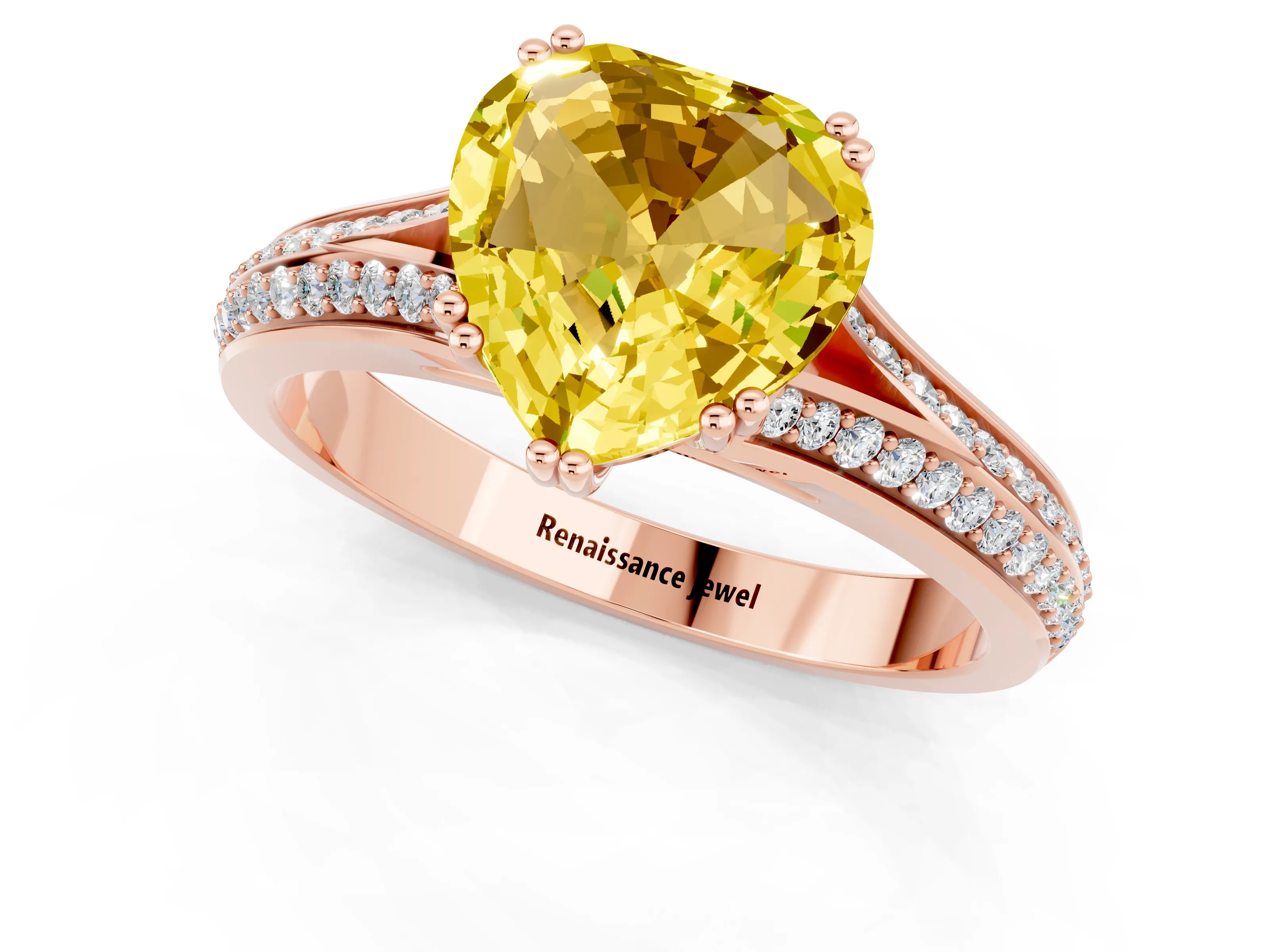 Rose gold Heart Cut Yellow Sapphire Split Shank Engagement Ring with Pavé Band_25