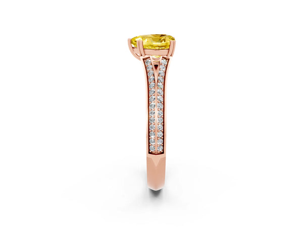 Rose gold Heart Cut Yellow Sapphire Split Shank Engagement Ring with Pavé Band