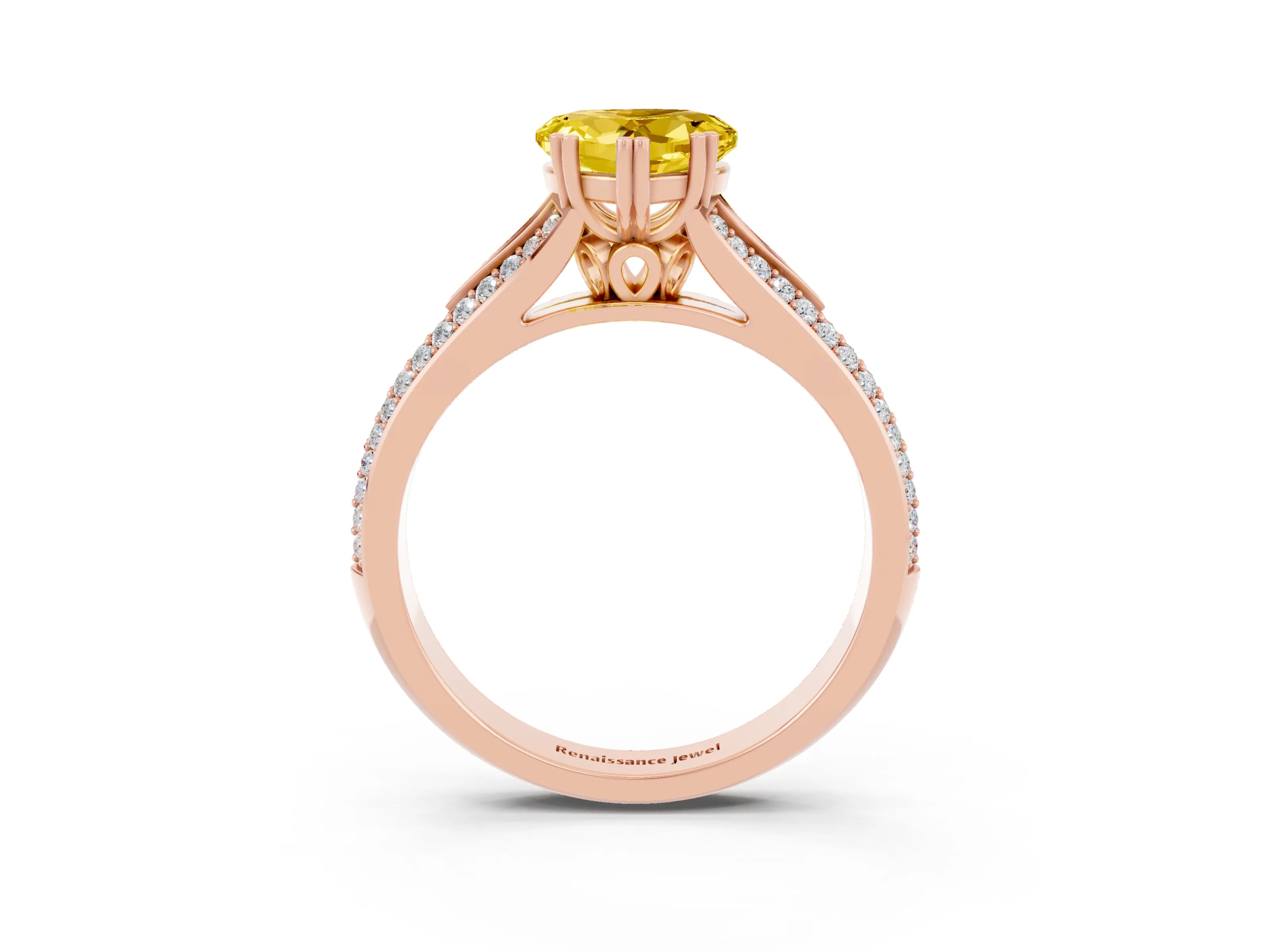 Rose gold Heart Cut Yellow Sapphire Split Shank Engagement Ring with Pavé Band_27
