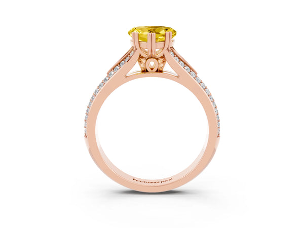Rose gold Heart Cut Yellow Sapphire Split Shank Engagement Ring with Pavé Band