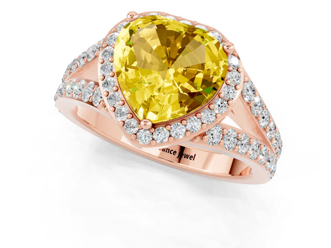 Rose gold Heart Cut Yellow Sapphire Split Shank Halo Ring with Four-Prong Setting_13