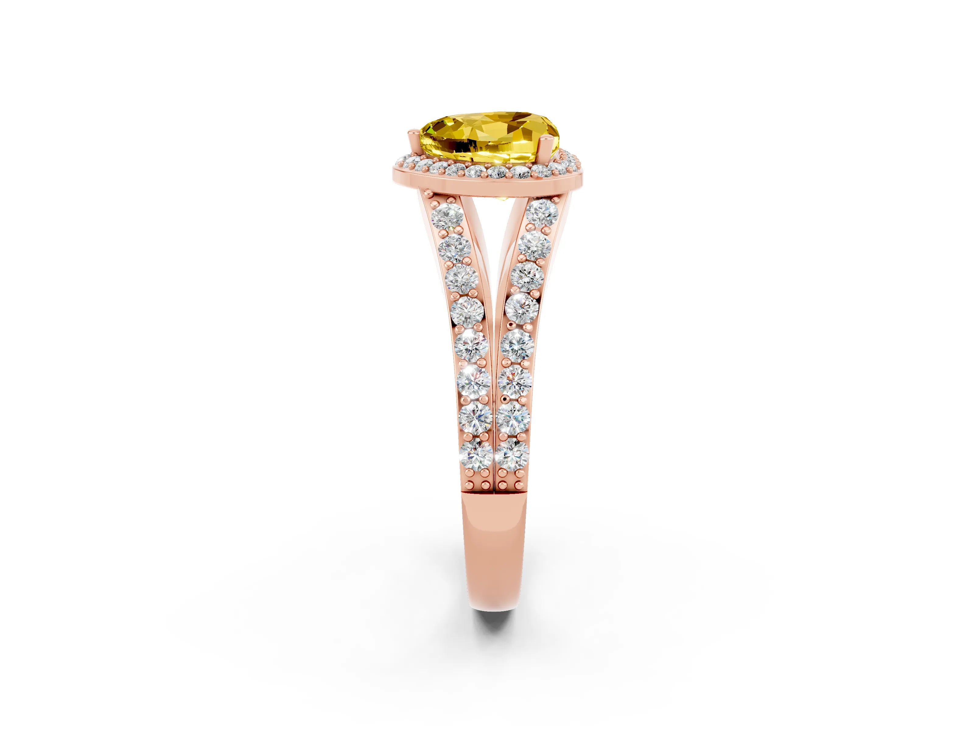Rose gold Heart Cut Yellow Sapphire Split Shank Halo Ring with Four-Prong Setting_14