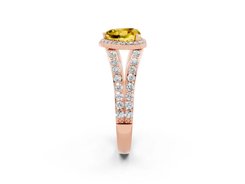 Rose gold Heart Cut Yellow Sapphire Split Shank Halo Ring with Four-Prong Setting_14