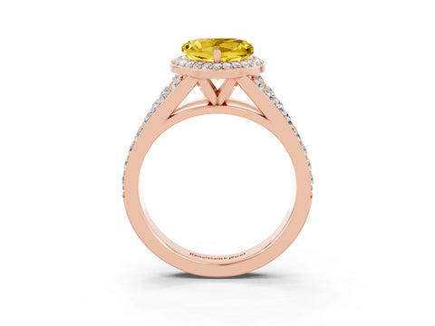 Rose gold Heart Cut Yellow Sapphire Split Shank Halo Ring with Four-Prong Setting_15