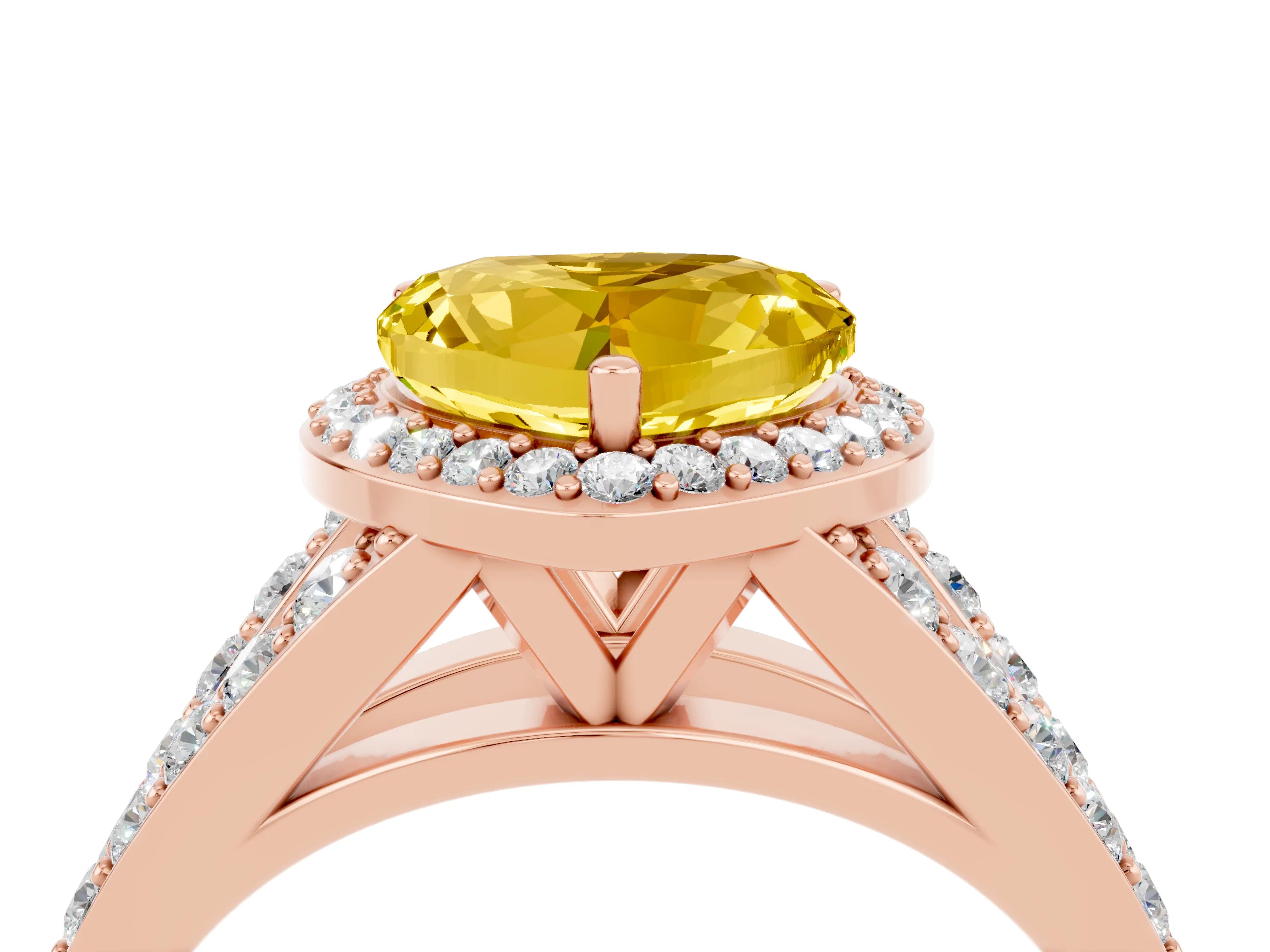 Rose gold Heart Cut Yellow Sapphire Split Shank Halo Ring with Four-Prong Setting_16
